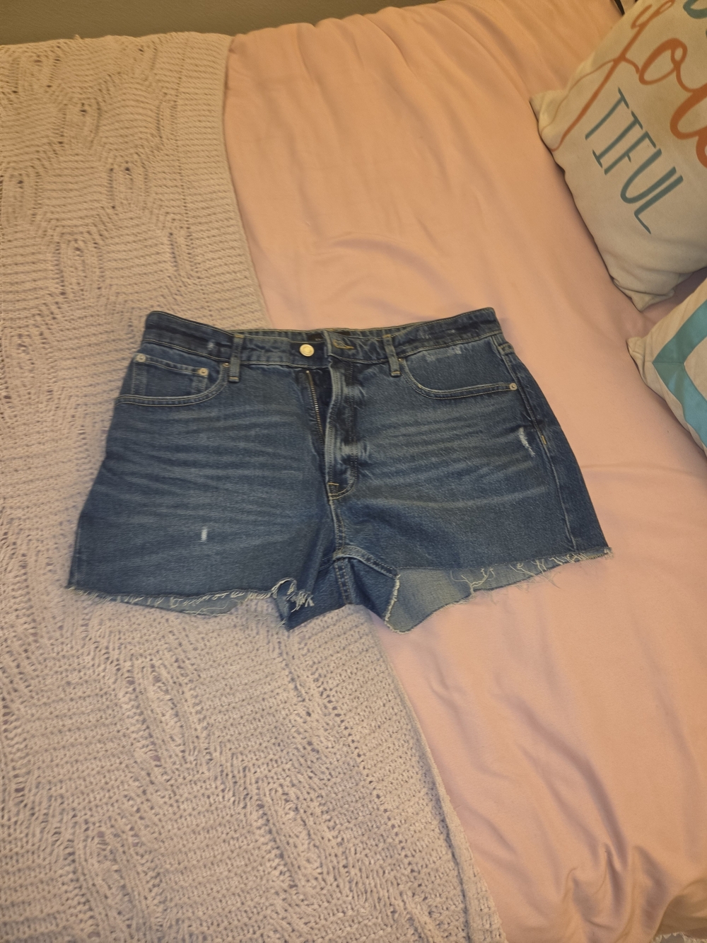 Women’s Dark Blue Denim Cutoff Shorts with Frayed Hem